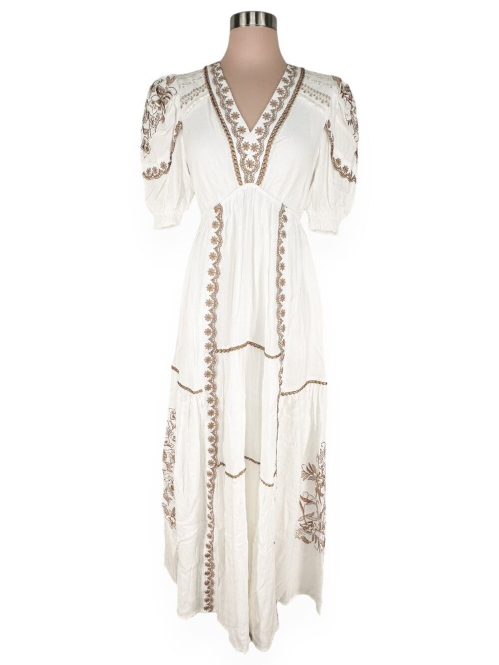 Hale Bob Stefani Embroidered Maxi Dress in Beige Off White Boho New NWT XS - Picture 4 of 7